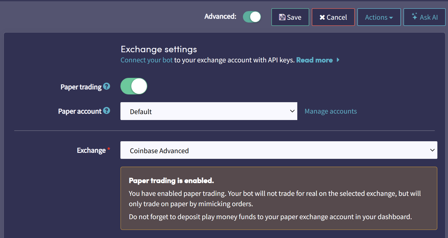 Enable paper trading in Cryptohopper